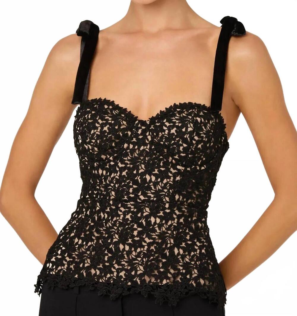 NEW ASTR donne floral lace bustier top in black/nude